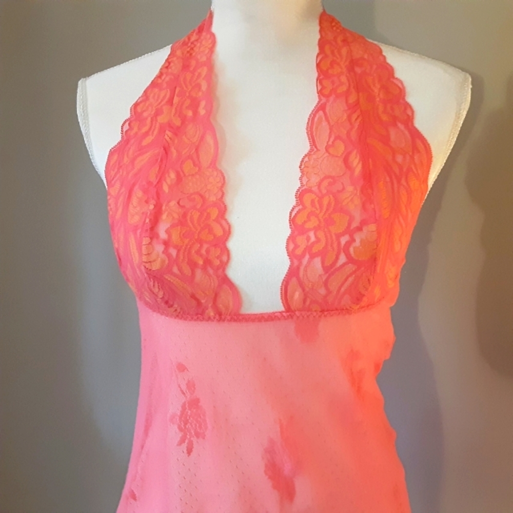 Frederick's of Hollywood Plunge Lace Halter Baby Doll